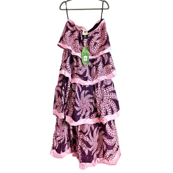 FARM RIO Strapless Bananada Print Tiered Midi Dress NWT Size M - Picture 5 of 7